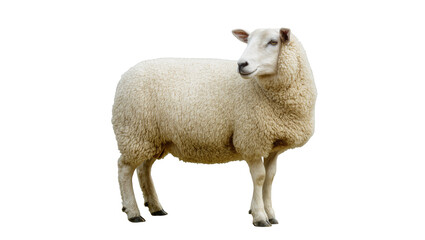 Fototapeta premium Fluffy White Wool Sheep Standing with Legs Visible