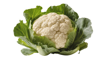 Fresh white cauliflower head with vibrant green leaves © Lisa