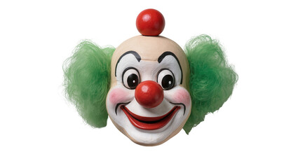 Smiling Clown Face with Red Nose Green Curly Wig, and Red Ball © Gabriela