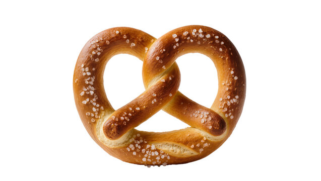 Golden salted pretzel with coarse salt crystals