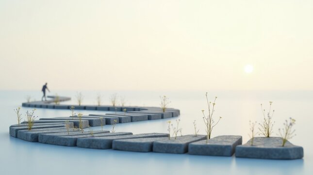 Un &uacute;nico camino que se divide en dos caminos divergentes flotando en el aire