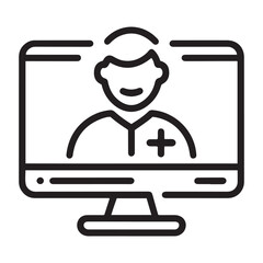 Fototapeta premium Online Doctor Telemedicine Consultation Icon - Digital Healthcare Medical Service on Desktop Computer Monitor Vector