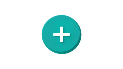 Fototapeta premium Teal circular button, displaying a centered plus sign icon