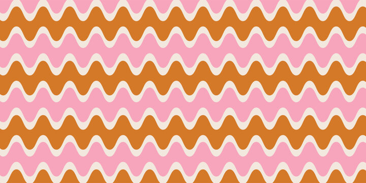 70s retro vintage wavy pattern in gold and pink