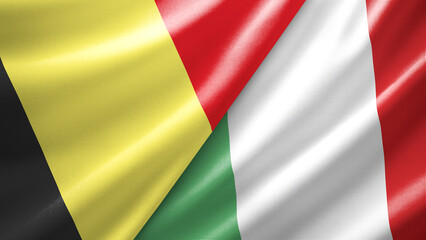Obraz premium Belgium and Italy two national flags filling the entire frame, close-up view, edge-to-edge composition