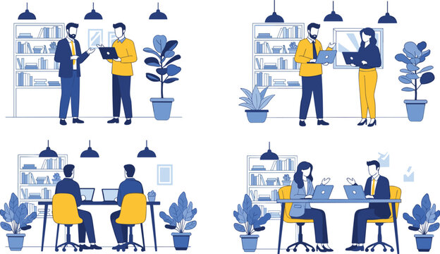 Business SWOT Analysis Infographic Featuring Minimalist Character Illustrations Representing Strengths Weaknesses Opportunities and Threats for Strategic PlanningBusiness SWOT Analysis Infographic Fea