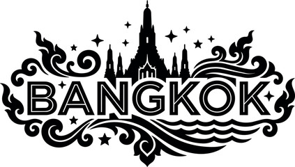 Fototapeta premium Bangkok landmark with ornamental waves and stars