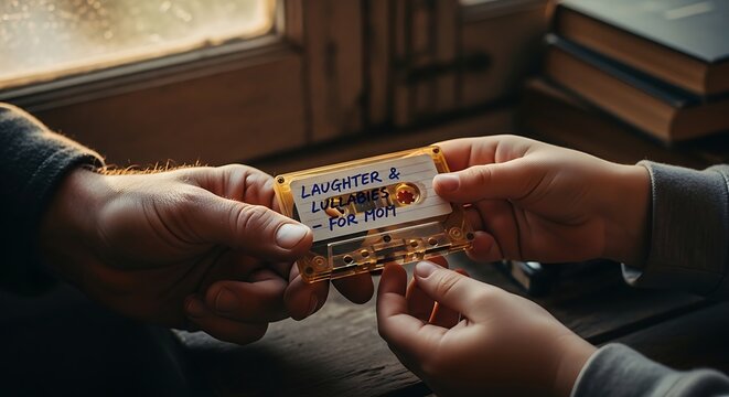 Nostalgic Mother's Day Photography with Vintage Cassette Tape and Handwritten Recipe