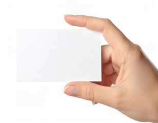 Obraz premium Hand holding a blank business card on white background, clean minimal mockup with copy space for branding and identity design