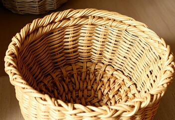 Fototapeta premium Empty woven basket bin, rustic texture, natural fiber, summer, woven