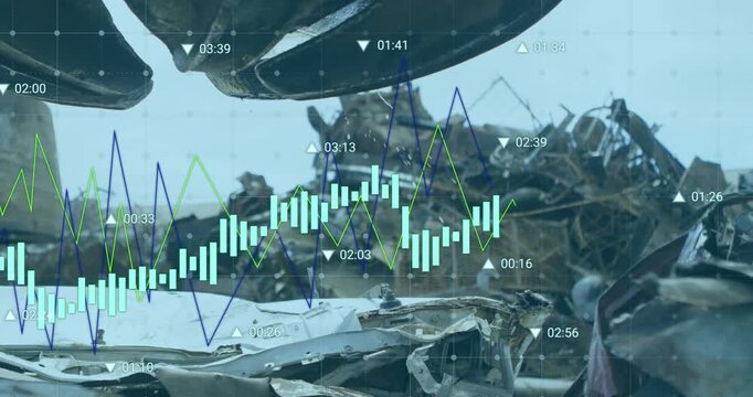 Animation of financial data processing over landfill site