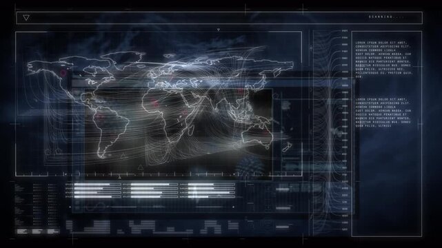 Animation of loading bars, programming language and soundbars over abstract background