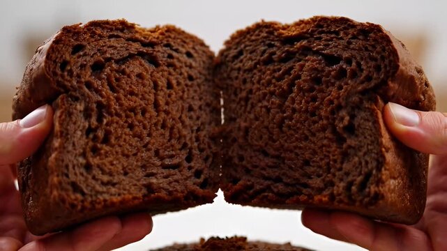 Chocolate Bread: A close-up shot revealing the inside texture of a freshly baked chocolate bread, capturing the essence of deliciousness and comfort.