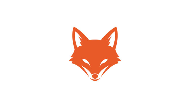 Minimalist fox head design in orange color isolated on white background emblem or symbol