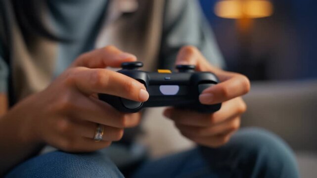 Controller Close up Hands Gripping a Video Game Controller Device