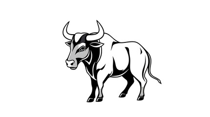 Fototapeta premium Stylized illustration of a bull with curved horns isolated on white background