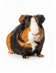 Fototapeta premium Guinea pig pet close-up isolated on white background, veterinary and pet care concept, friendly domestic rodent in studio light