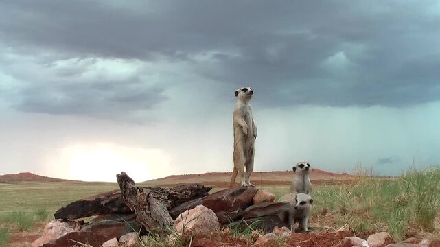 free living suricates or meerkats on lookout in Kalahari desert 11.6 
