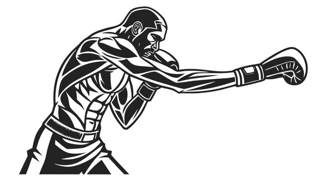 Muscular Boxer Athlete Silhouette Vector Icon Boxing Fighter