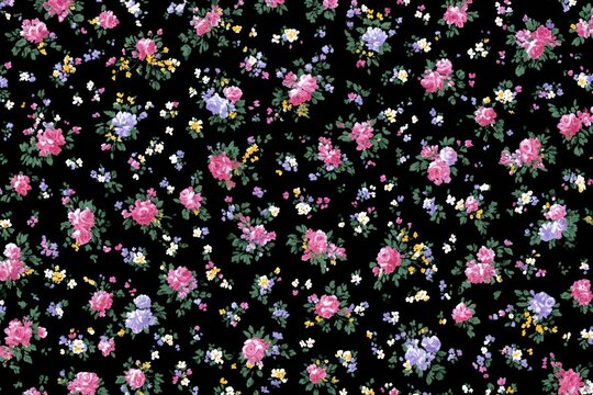 Vibrant floral pattern on black.