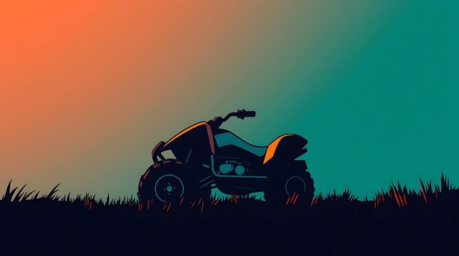 Silhouette of atv on field with gradient background for adventure theme