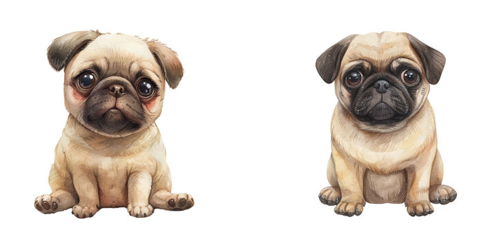 cute pug watercolor vector illustration