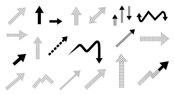 Arrows pointing in different directions, various styles and designs.