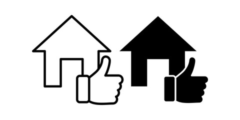 Obraz premium Home approval like icon set with positive feedback satisfaction concept outline and solid style icons