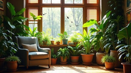 Rincón de plantas selváticas con exuberante follaje verde y vibrantes plantas tropicales