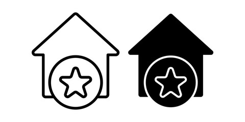Obraz premium Home favorite star icon set with rating review feedback concept outline and solid style icons