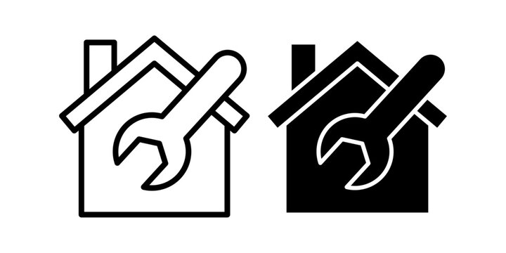 Home maintenance tools icon set with repair service system concept outline and solid style icons