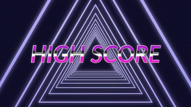 Animation of high score pink text over tunnel of glowing triangles