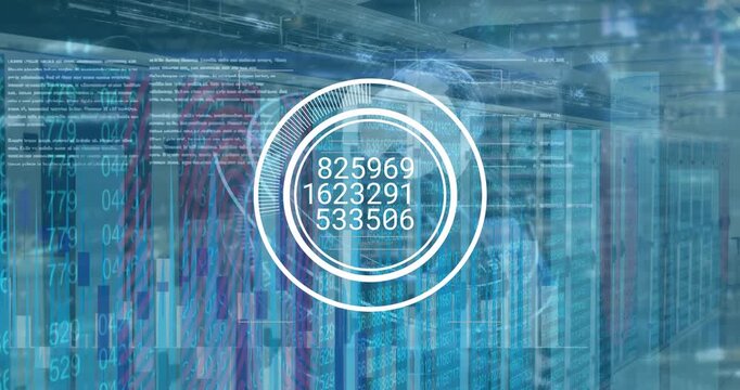 Animation of data processing and binary coding over blue eye