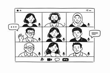 Modern flat vector illustration of remote team online meeting and work from home collaboration