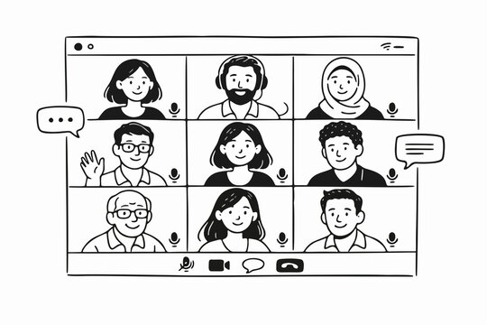 Modern flat vector illustration of remote team online meeting and work from home collaboration