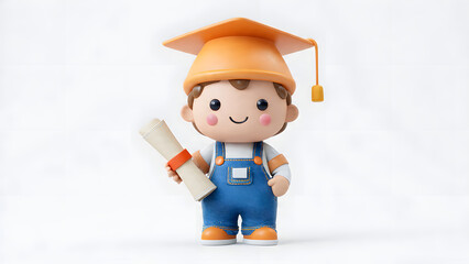 Fototapeta premium 3D cartoon boy dressed for graduation, likely made of clay or resin.