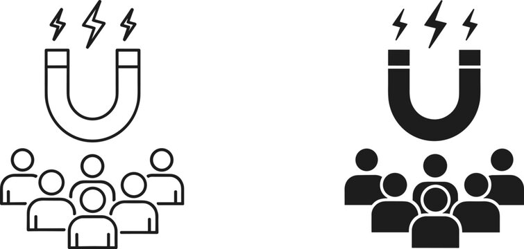 Customer Attraction Magnet Icon Set Featuring U-Shaped Magnet Symbols and People Avatars for Lead Generation, Inbound Marketing, Audience Engagement, and Business Growth StrategiesCustomer Attraction 