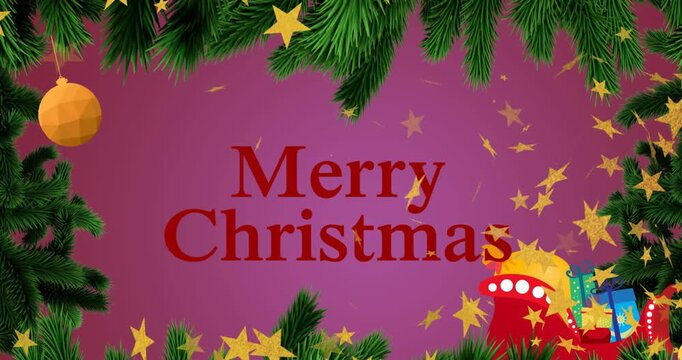 Animation of merry christmas text over decorations