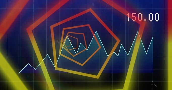 Animated financial graph with neon tunnel conveys math and finance concepts.