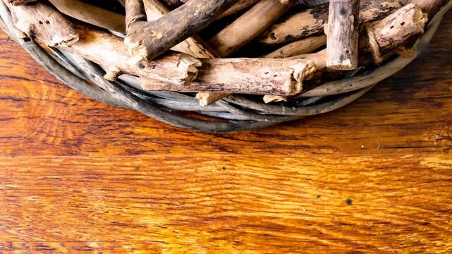 Video clip showcases festive Christmas decorations with branches and pine cones.