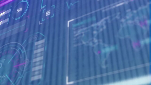 Digital video merges skiing visuals with global data animation on a tech interface.