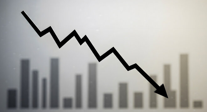 Financial market downturn symbolized by a descending arrow graph indicating economic decline and recessionary trends