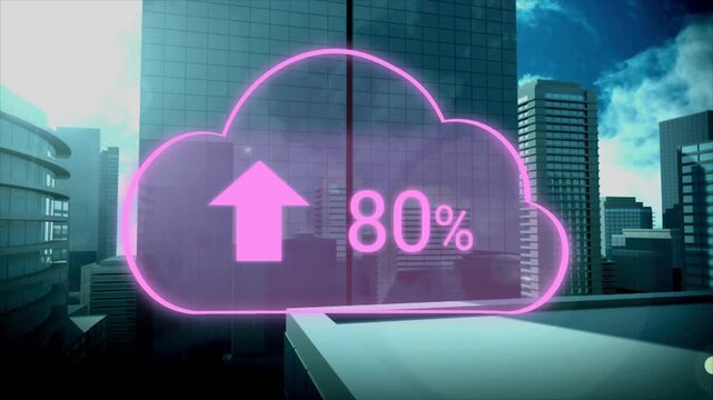 On start pink cloud with arrow 6%?100% as camera panning right revealing ledge showing growth