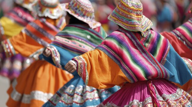 Vibrant traditional dance in colorful indigenous costumes at cultural festival