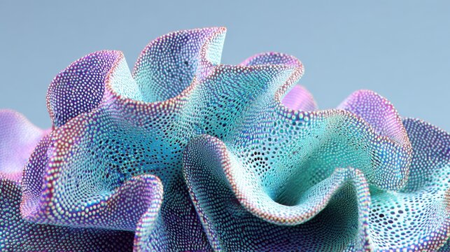 Abstract coral texture with organic wavy shapes, iridescent purple and teal sea sponge macro, futuristic biological structure background