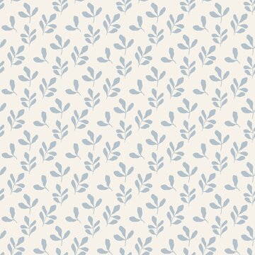 Small Minimal Leaf Seamless Pattern in Blue Scandinavian Style