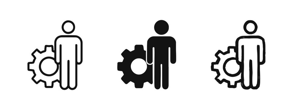 Person with Gear Icon Set. Personal Settings, User Management, and Customization Concept.