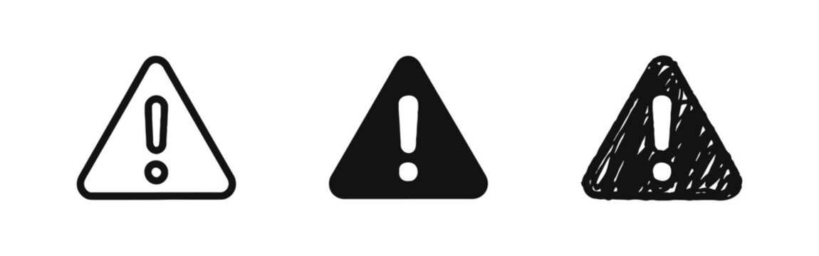 Warning sign icon set. Triangular danger and alert symbol for caution and important information.