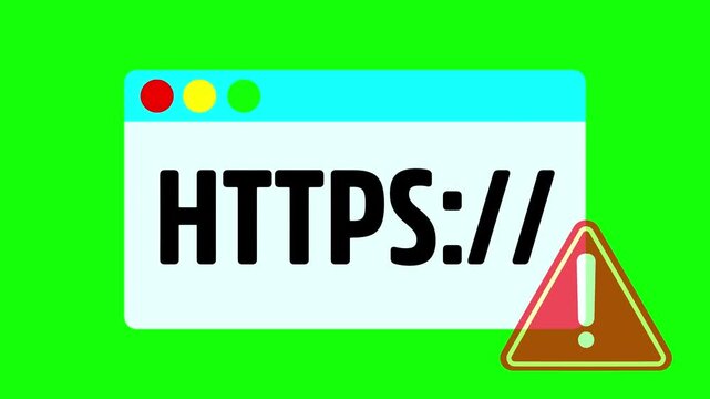 Animation Suspicious URL icon in color style. Browser warning sign indicating phishing link, fake website, or untrusted HTTPS connection. Animated 4K Video on green screen alpha channel.