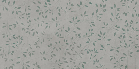 Minimalist botanical pattern on gray concrete wall, sage green leaf motif wallpaper, organic foliage texture for interior design and architectural backgrounds © PK